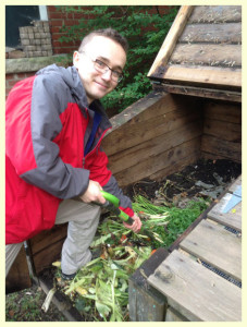 Alex turning compost